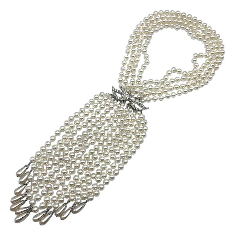 1950s Dramatic Pearl Waterfall Fringe Necklace