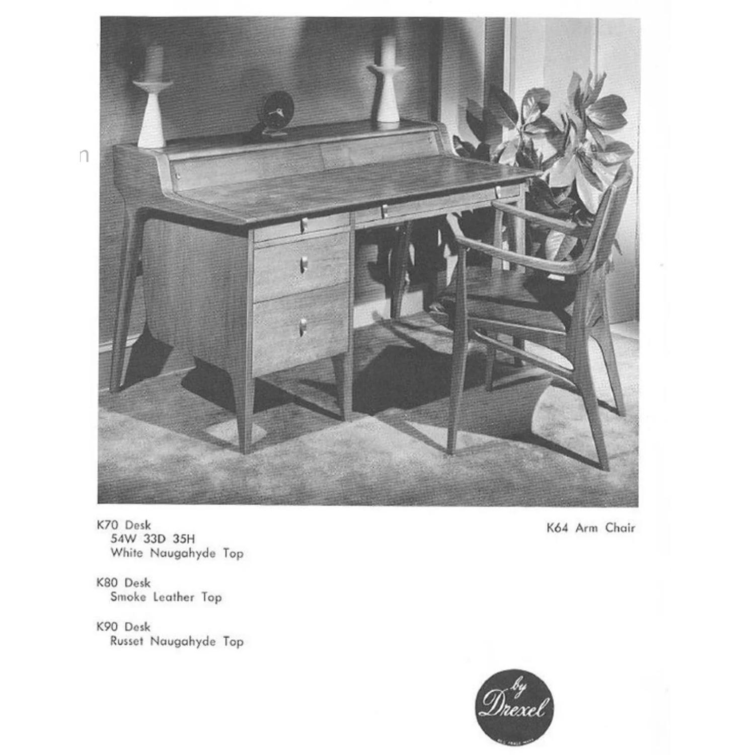 Americano Scrivania con piano in pelle Drexel Profile del 1950 di John Van Koert in vendita