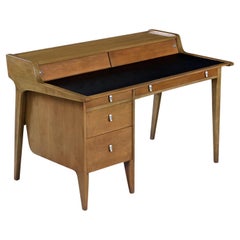 1950's Drexel Profile Leather Top Desk by John Van Koert