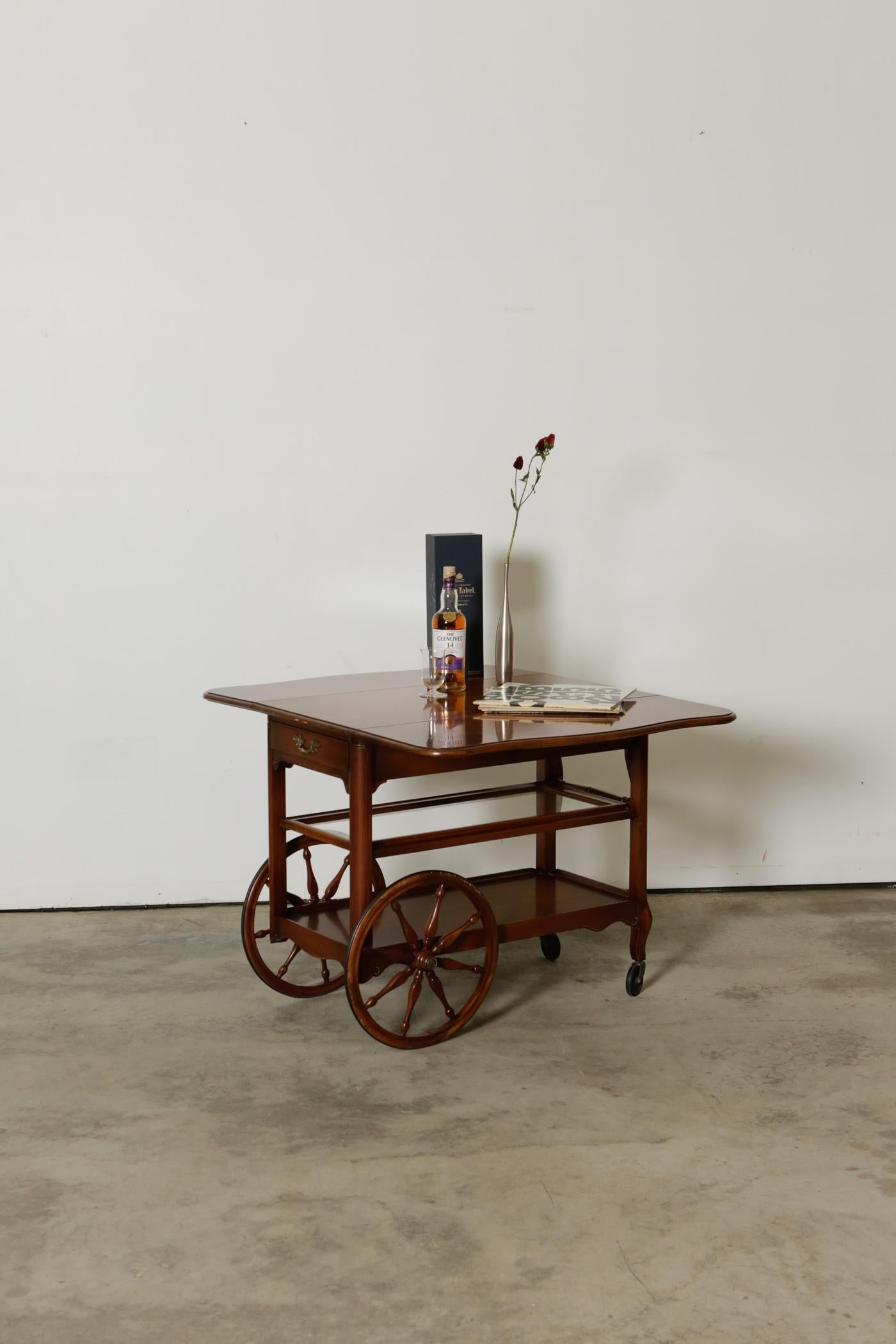 American 1950s Drop Leaf Bar Cart with Large Wheel by Imperial Furniture