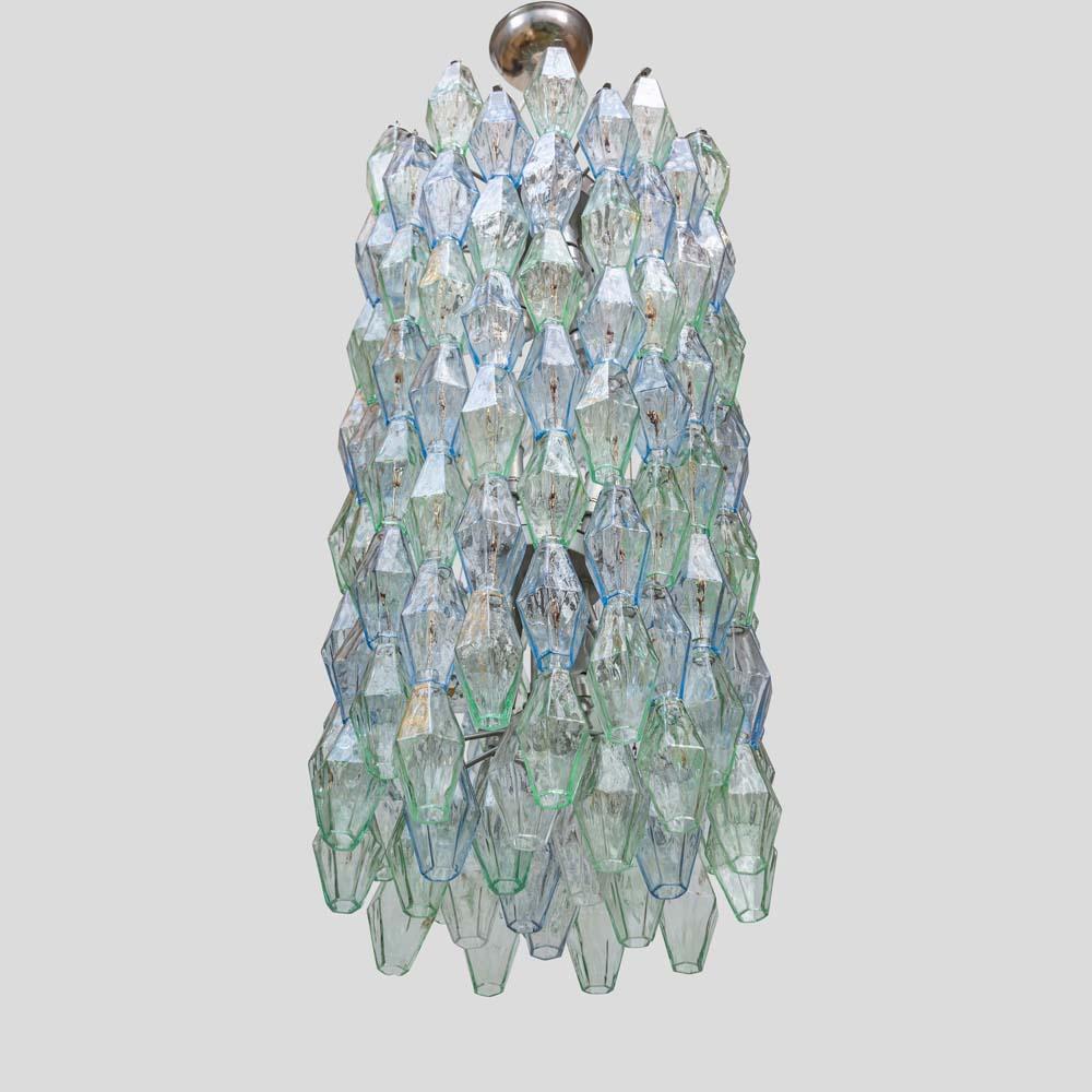 Mid-Century Modern 1950s Drum Venini pale green blue and clear poliedri chandelier by Carlo Scarpa For Sale
