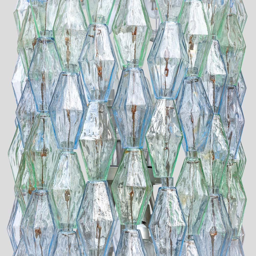 Italian 1950s Drum Venini pale green blue and clear poliedri chandelier by Carlo Scarpa For Sale