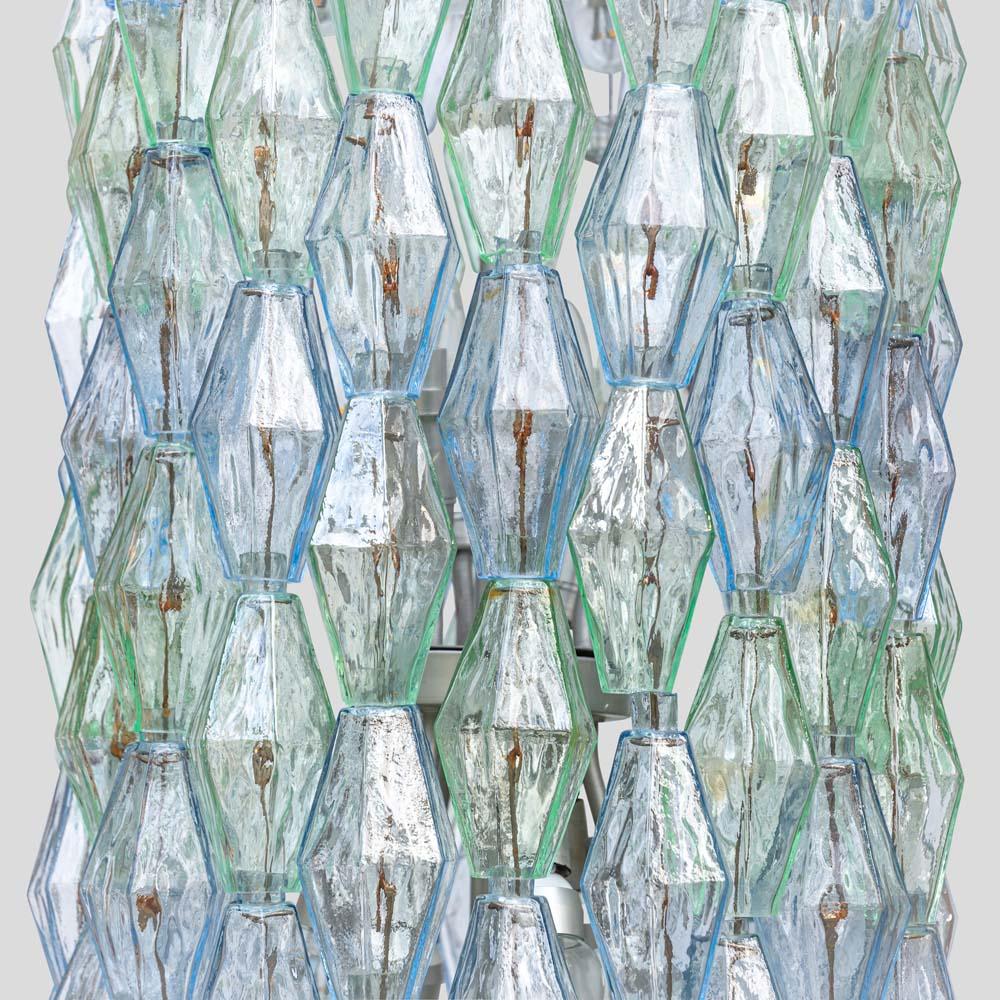Lámpara de tambor Venini de los años 50, azul verde pálido y poliedro transparente, de Carlo Scarpa Italiano en venta