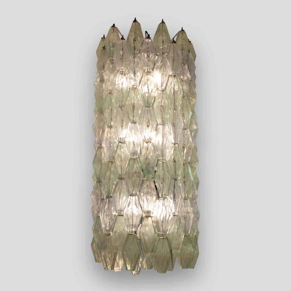 Mid-20th Century 1950s Drum Venini pale green blue and clear poliedri chandelier by Carlo Scarpa For Sale