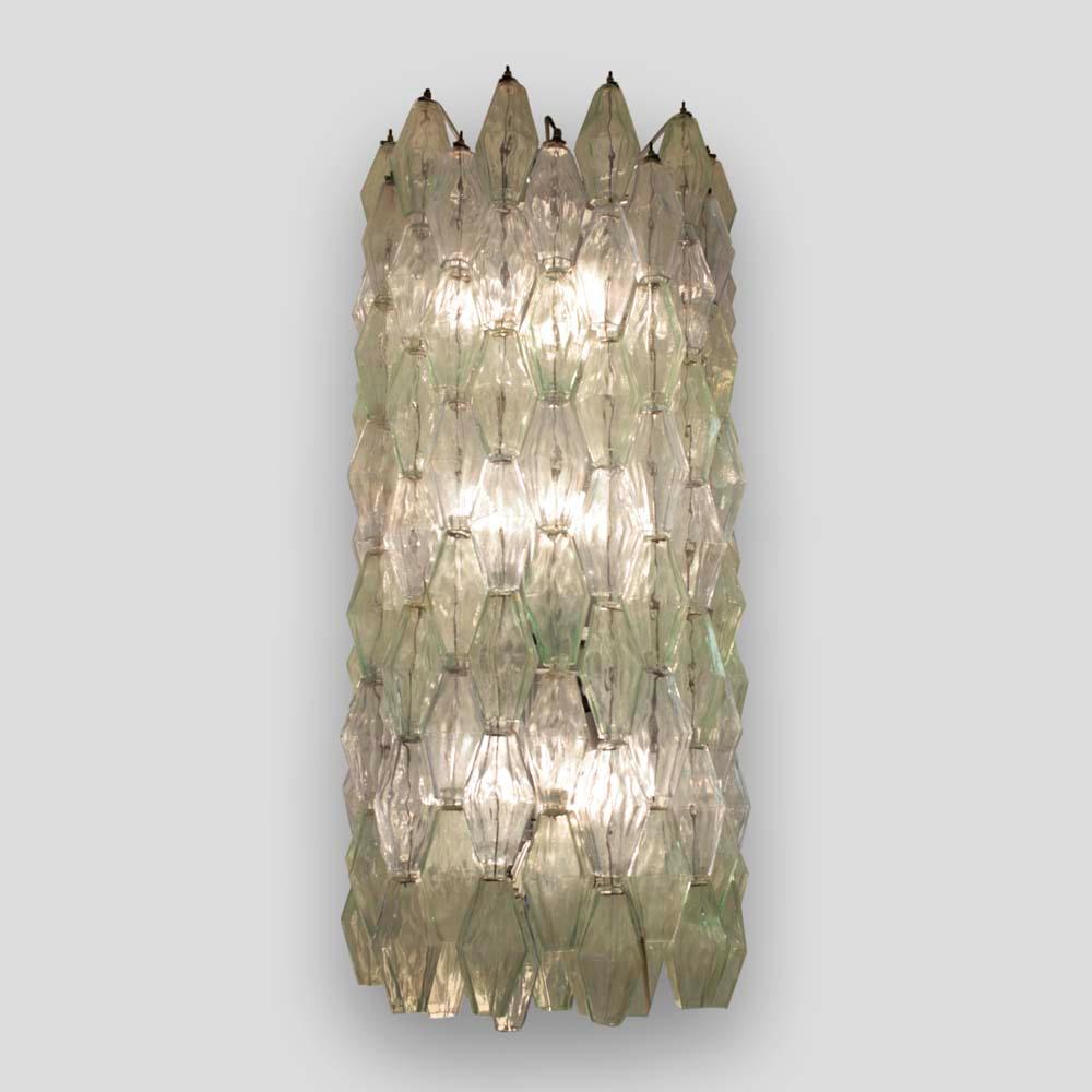 Lámpara de tambor Venini de los años 50, azul verde pálido y poliedro transparente, de Carlo Scarpa mediados del siglo XX en venta