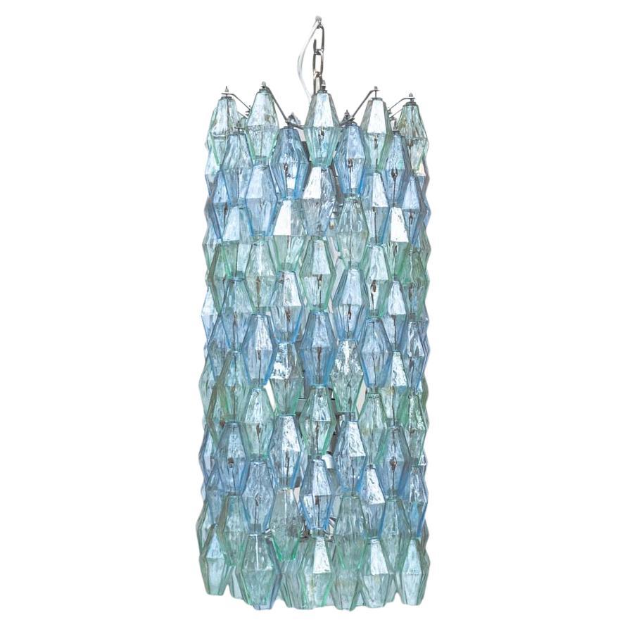 1950s Drum Venini pale green blue and clear poliedri chandelier by Carlo Scarpa For Sale