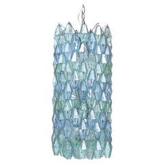 Vintage 1950s Drum Venini pale green blue and clear poliedri chandelier by Carlo Scarpa