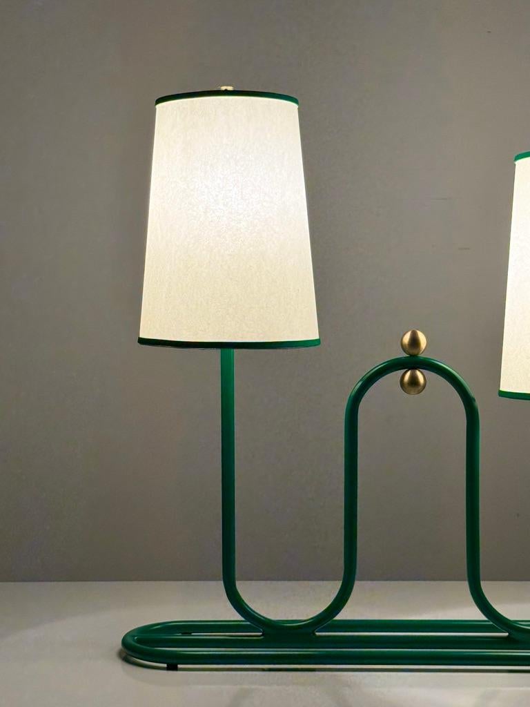 French 1950s Dual Shade Green Sculptural Table or Desk Lamp For Sale