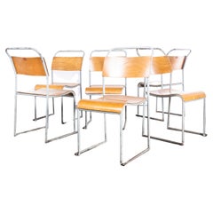1950s Dual Tubular Metal Grey Dining Chairs, Set of Six