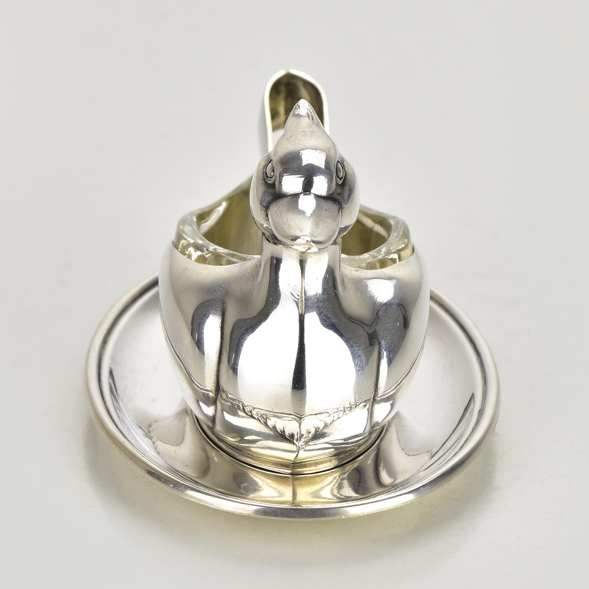 Mid-Century Modern Salière et cave à épices en argent 800 en forme de canard des années 1950 avec langue par Jetzler Swiss en vente