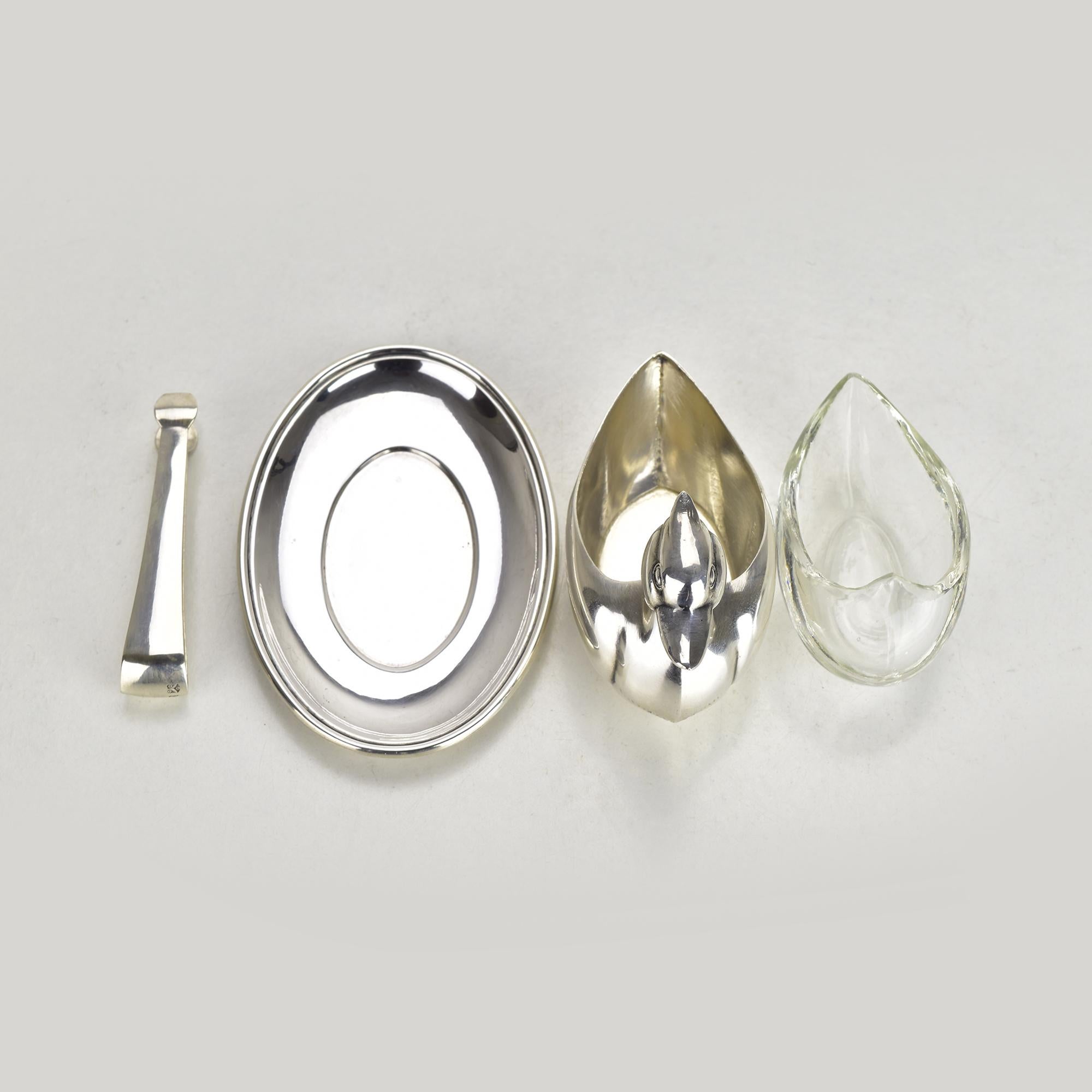 Salière et cave à épices en argent 800 en forme de canard des années 1950 avec langue par Jetzler Swiss Bon état - En vente à Bad Säckingen, DE