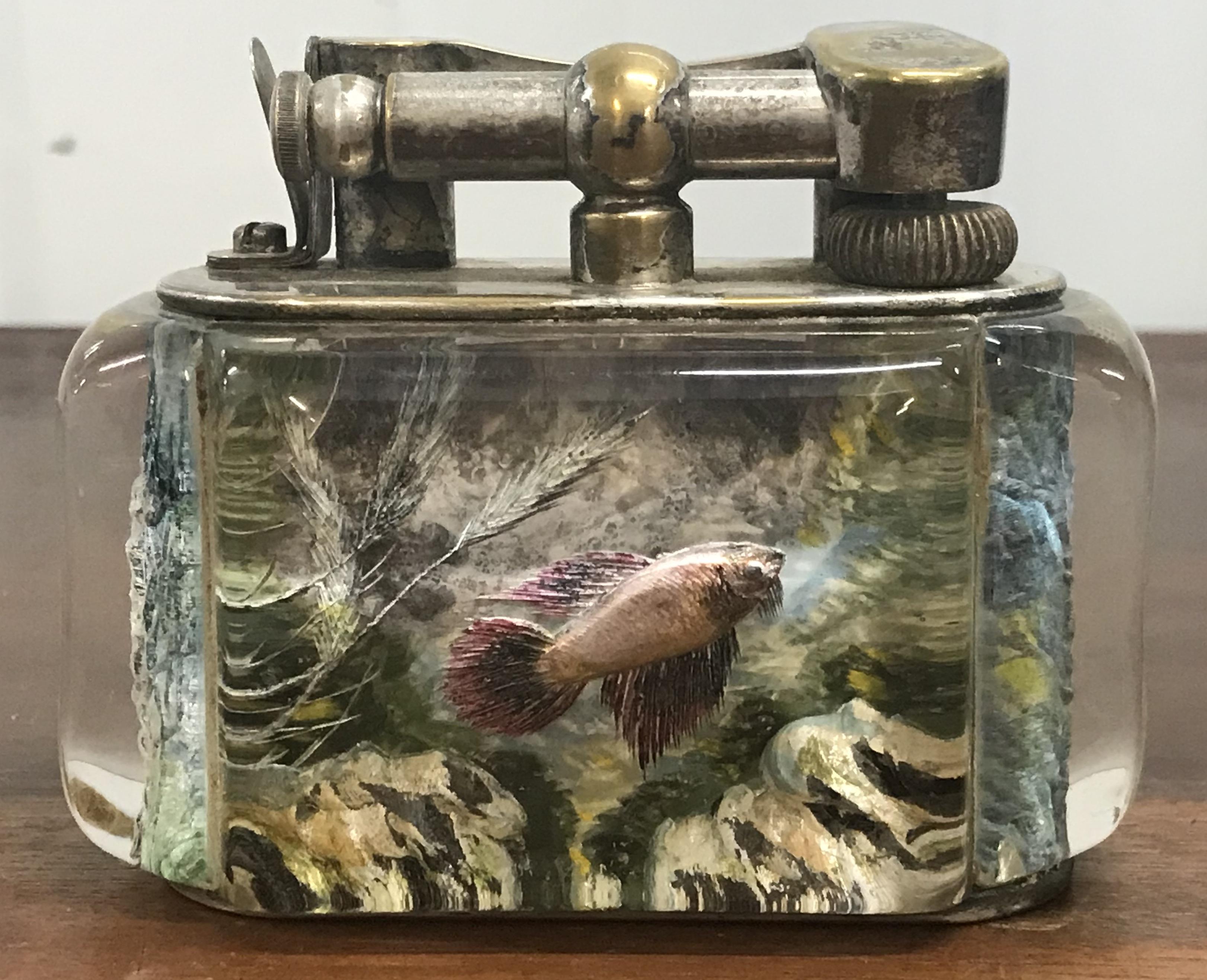 1950s Dunhill Aquarium Oversized Table Lighter Made in England Chrome Deep Sea 5