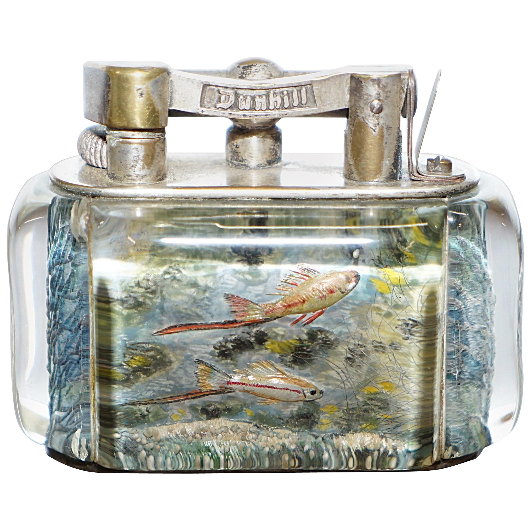 1950s Dunhill Aquarium Oversized Table Lighter Made in England Chrome Deep Sea