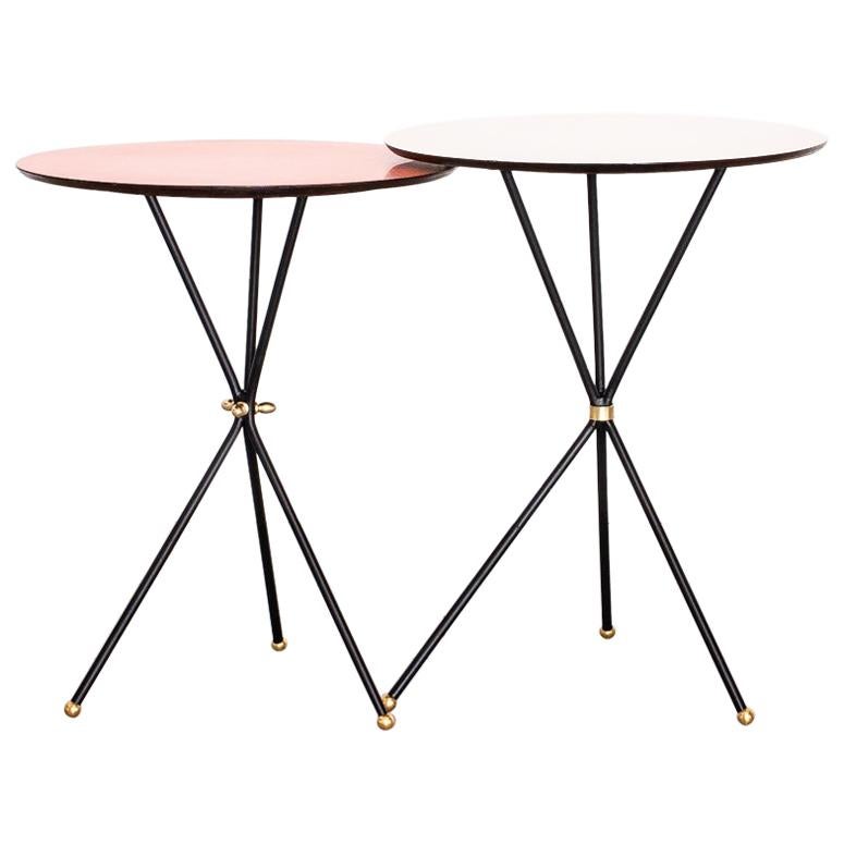 1950s Duo of Tripod Side Tables in Iron, Brass and Formica, Brazil Modern