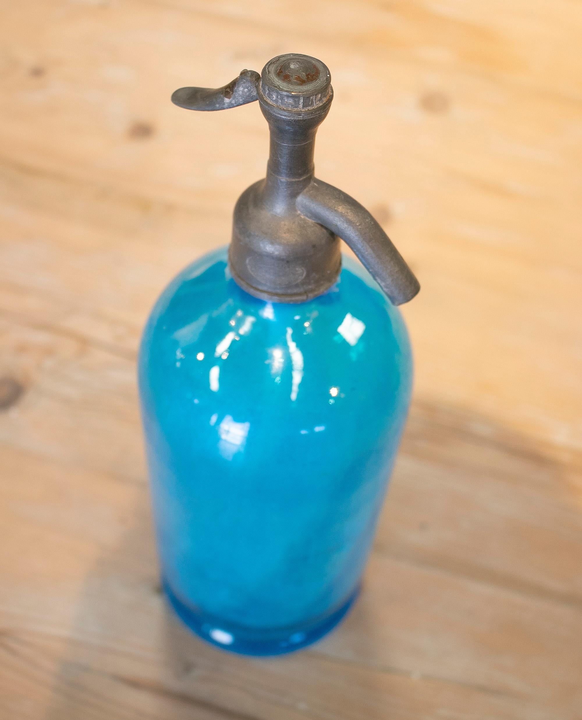 1950s Dutch Blue Glass Soda Siphon w/ 