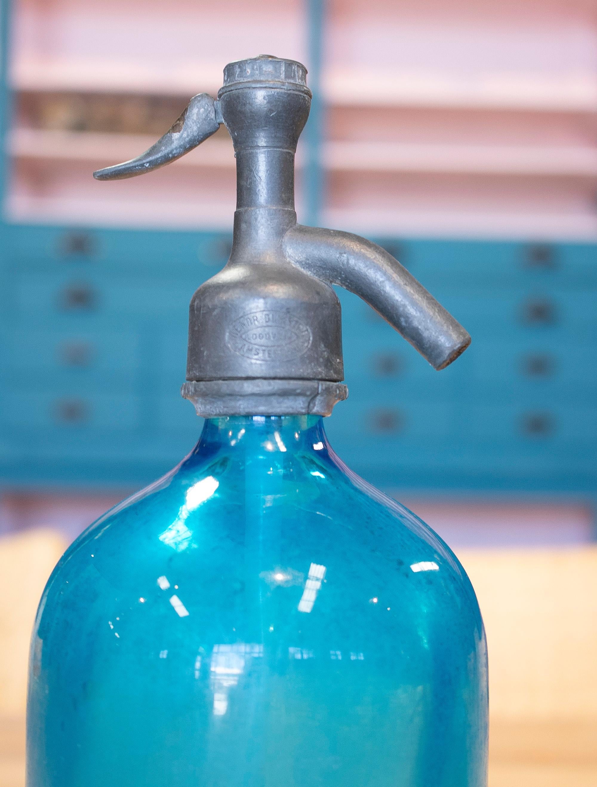 1950s Dutch Blue Glass Soda Siphon w/ 
