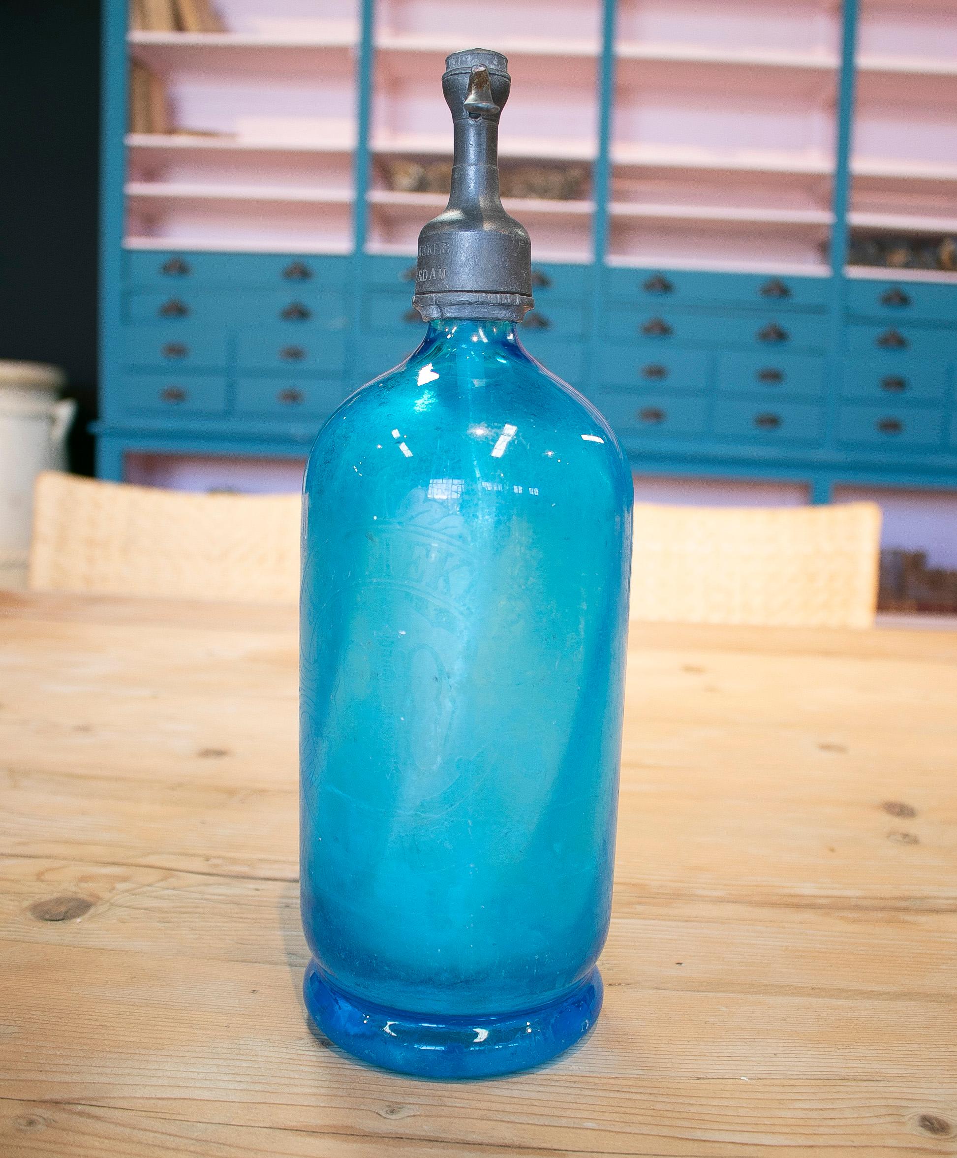 20th Century 1950s Dutch Blue Glass Soda Siphon w/ 
