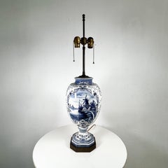 1950s Dutch Ceramics Blue and White Fine Windmill Table Lamp