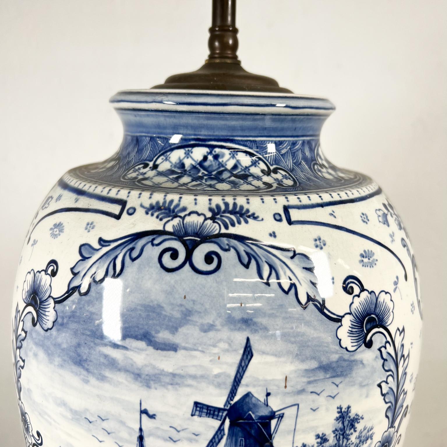 Mid-Century Modern 1950s Dutch Ceramics Blue and White Fine Windmill Table Lamp
