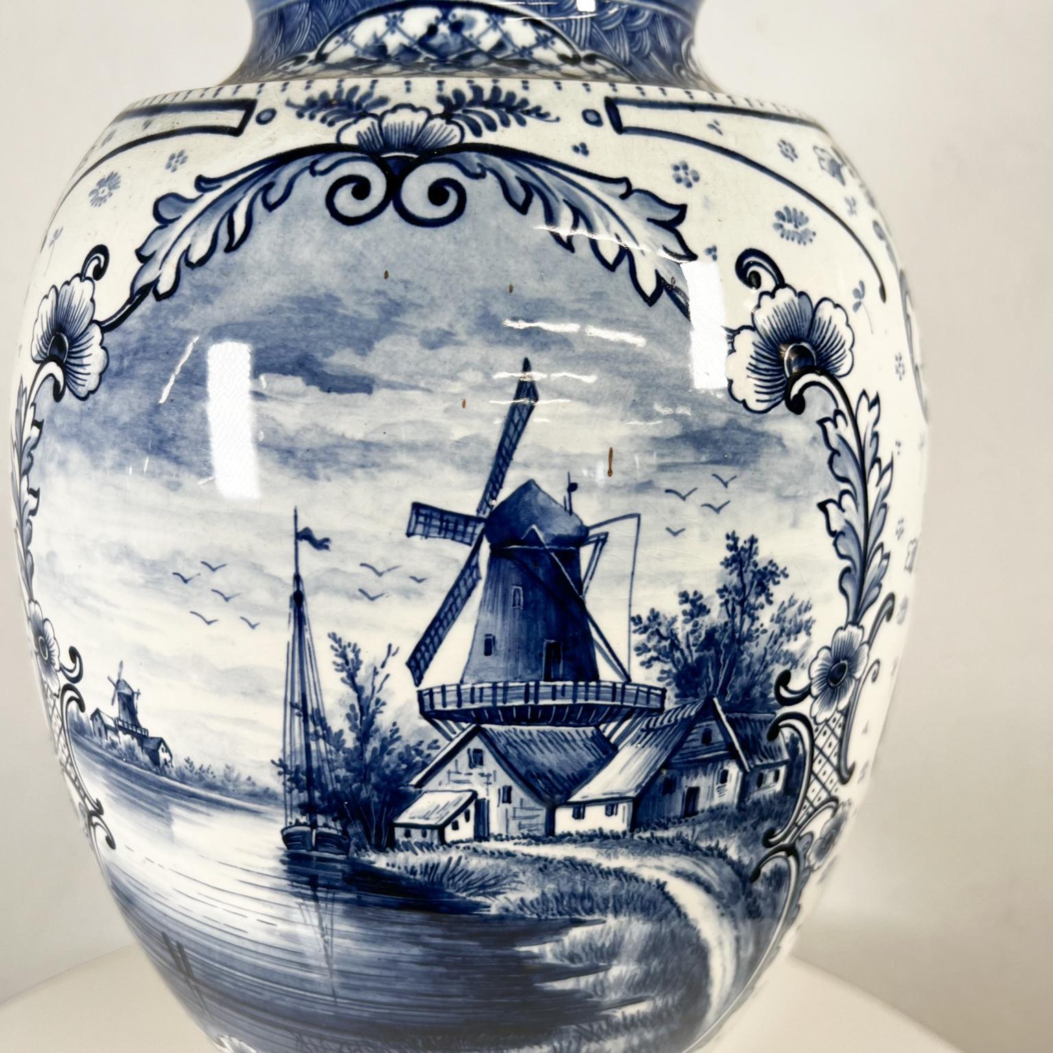 Mid-20th Century 1950s Dutch Ceramics Blue and White Fine Windmill Table Lamp