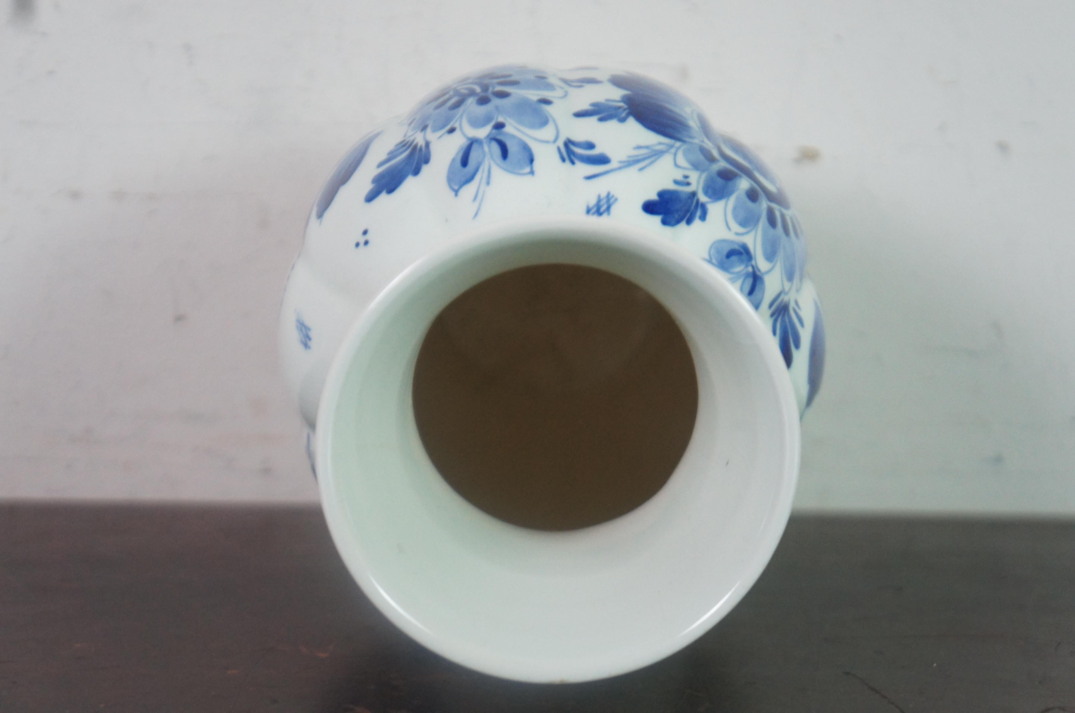 Mid-20th Century 1950s Dutch Delft Blue & White Porcelain Floral Bud Vase Holland