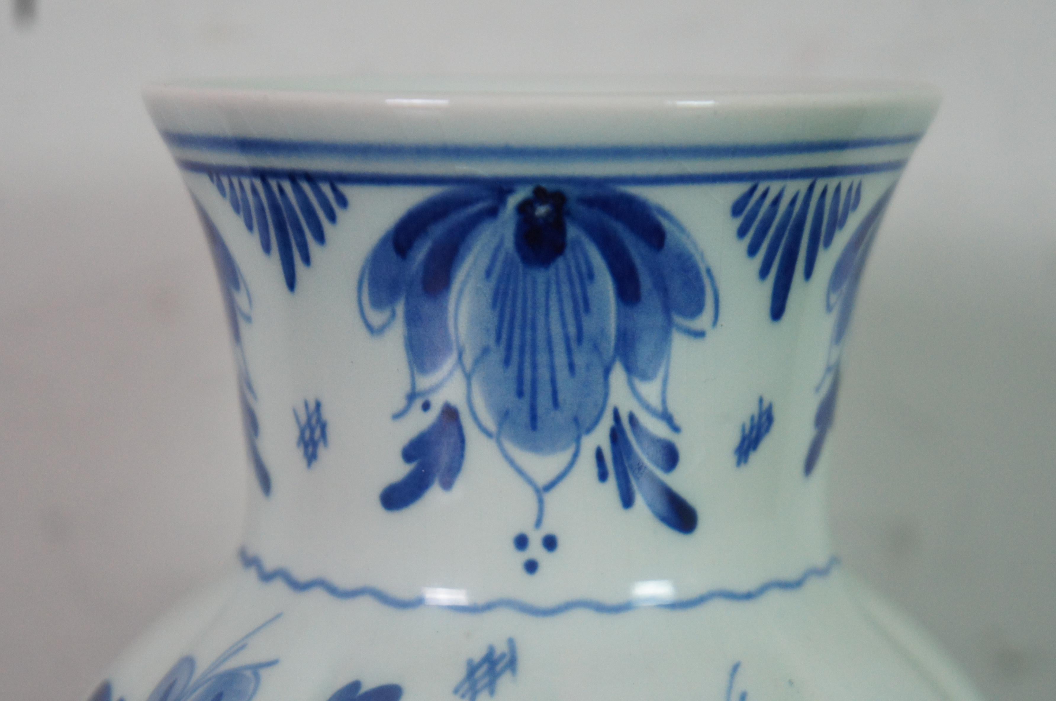 1950s Dutch Delft Blue & White Porcelain Floral Bud Vase Holland 3