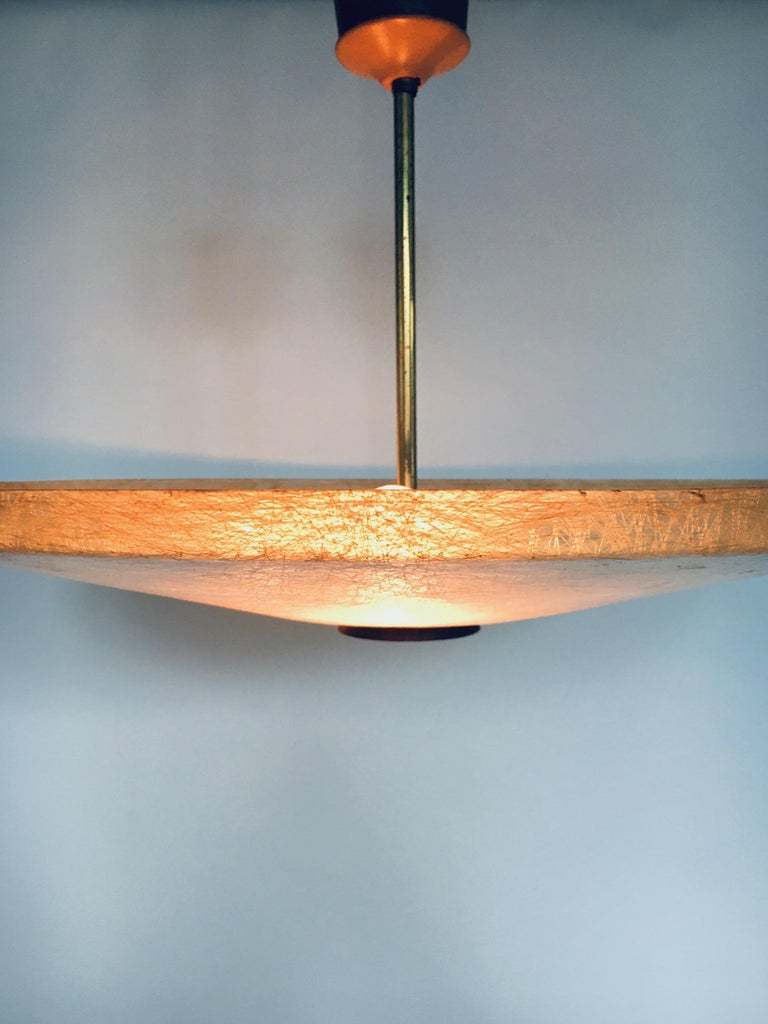 1950s Dutch Design Fiber and Teak Pendant Lamp For Sale at 1stDibs