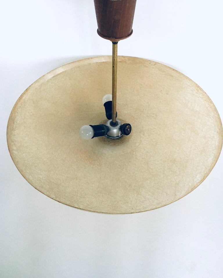 1950s Dutch Design Fiber and Teak Pendant Lamp For Sale at 1stDibs