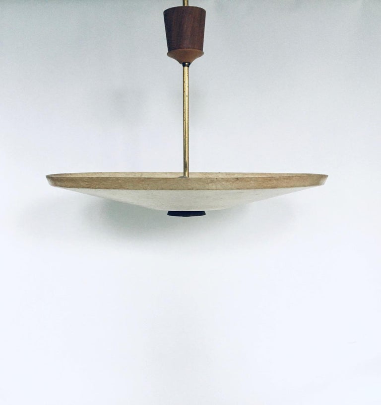 1950s Dutch Design Fiber and Teak Pendant Lamp For Sale at 1stDibs