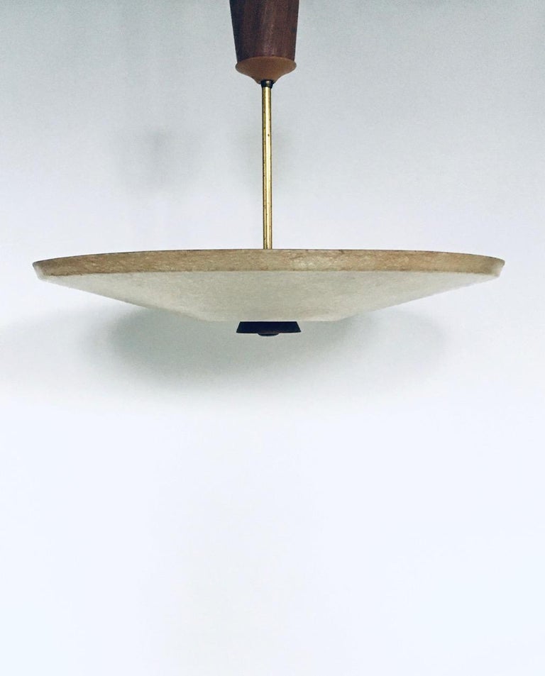 1950s Dutch Design Fiber and Teak Pendant Lamp For Sale at 1stDibs