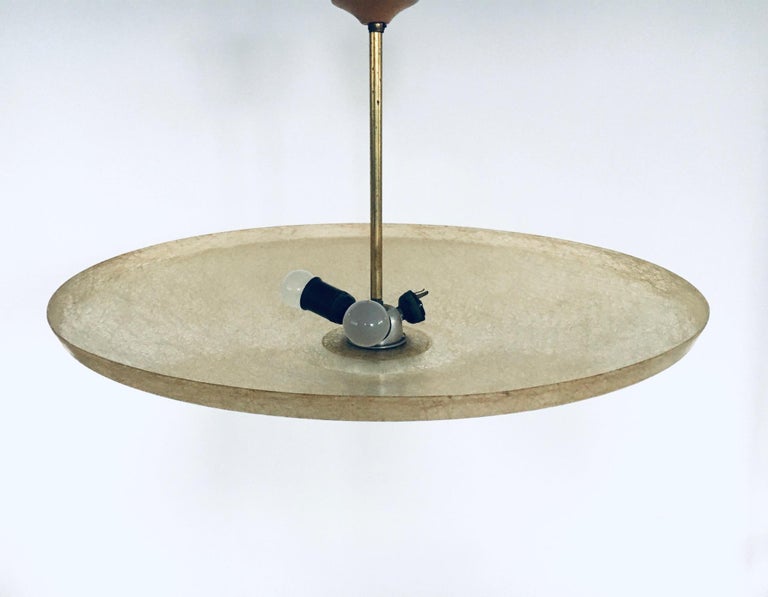 1950s Dutch Design Fiber and Teak Pendant Lamp For Sale at 1stDibs