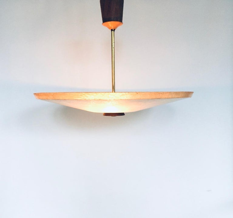 1950s Dutch Design Fiber and Teak Pendant Lamp For Sale at 1stDibs