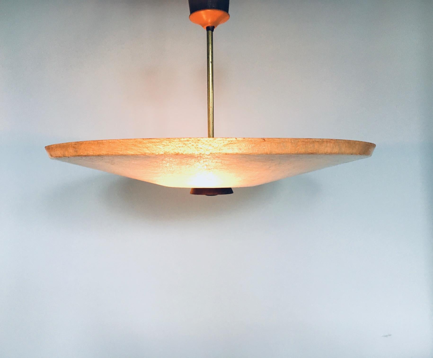 1950s Dutch Design Fiber & Teak Pendant Lamp 3
