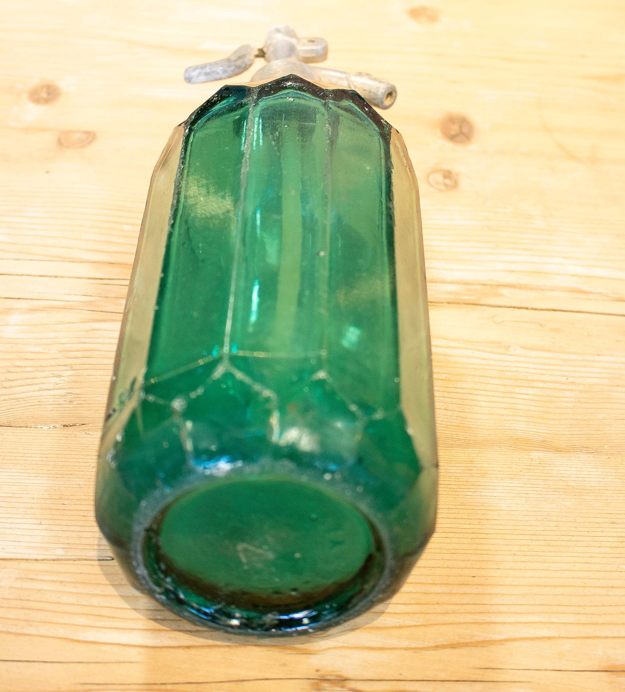 1950s Dutch Green Glass Soda Siphon Seltzer Bottle w/ Metal Tap 4
