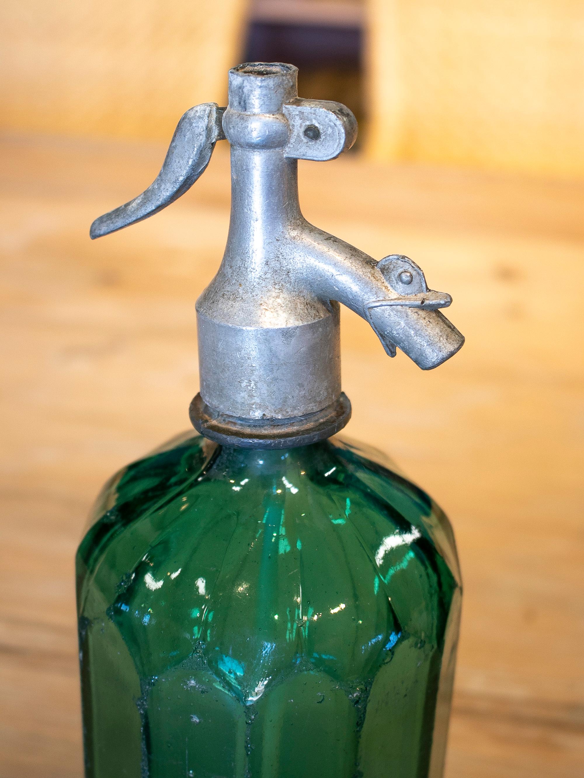 20th Century 1950s Dutch Green Glass Soda Siphon Seltzer Bottle w/ Metal Tap