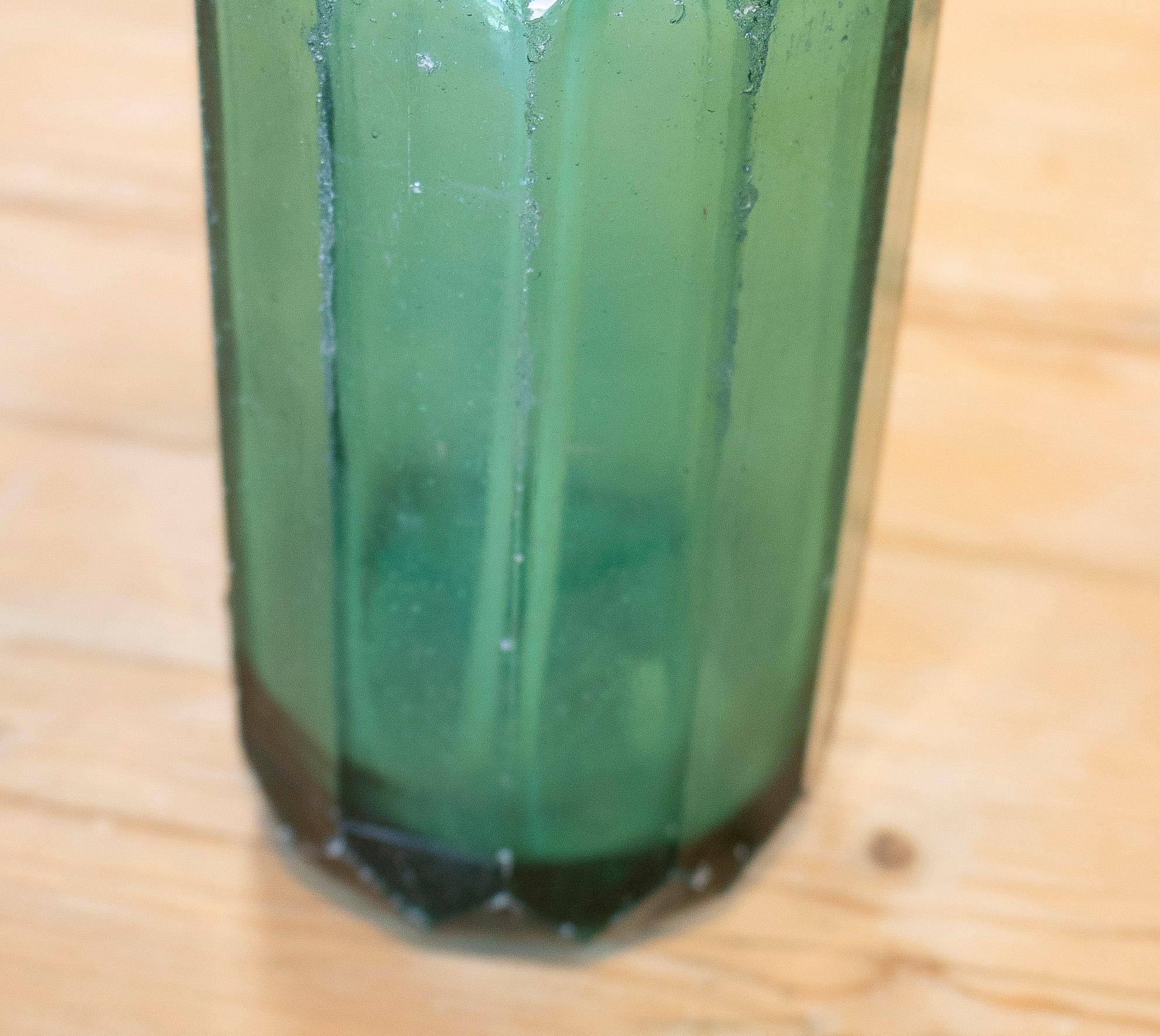 1950s Dutch Green Glass Soda Siphon Seltzer Bottle w/ Metal Tap 2