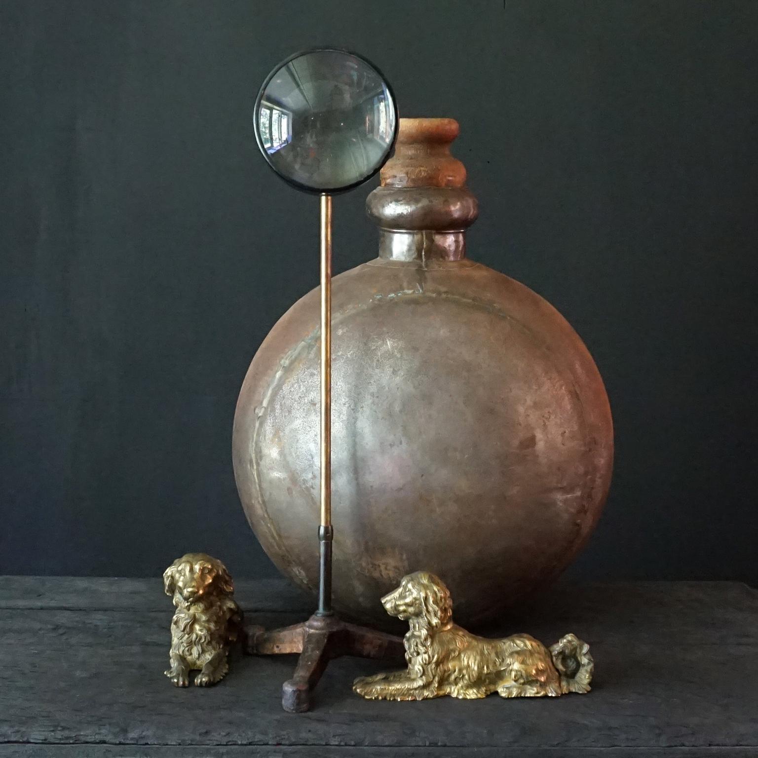 1950s Dutch Industrial Scientific Convex Lens Brass Stand Cast Iron Tripod Base For Sale 4