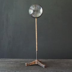 1950s Dutch Industrial Scientific Convex Lens Brass Stand Cast Iron Tripod Base