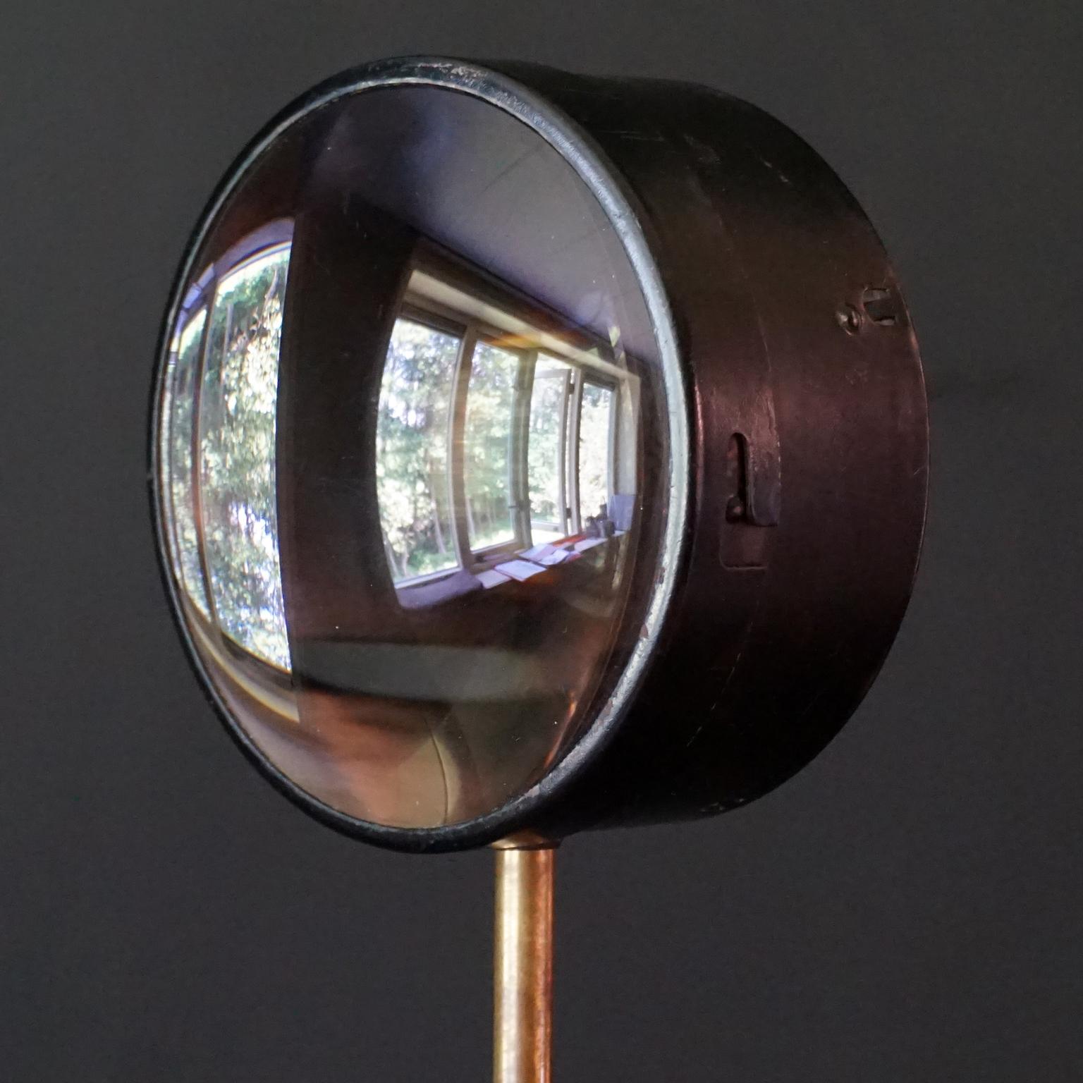 1950s Dutch Industrial Scientific Convex Lens Brass Stand Cast Iron Tripod Base For Sale 1