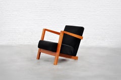 1950s Dutch Modernist Low-Profile Armchair in Black Upholstery