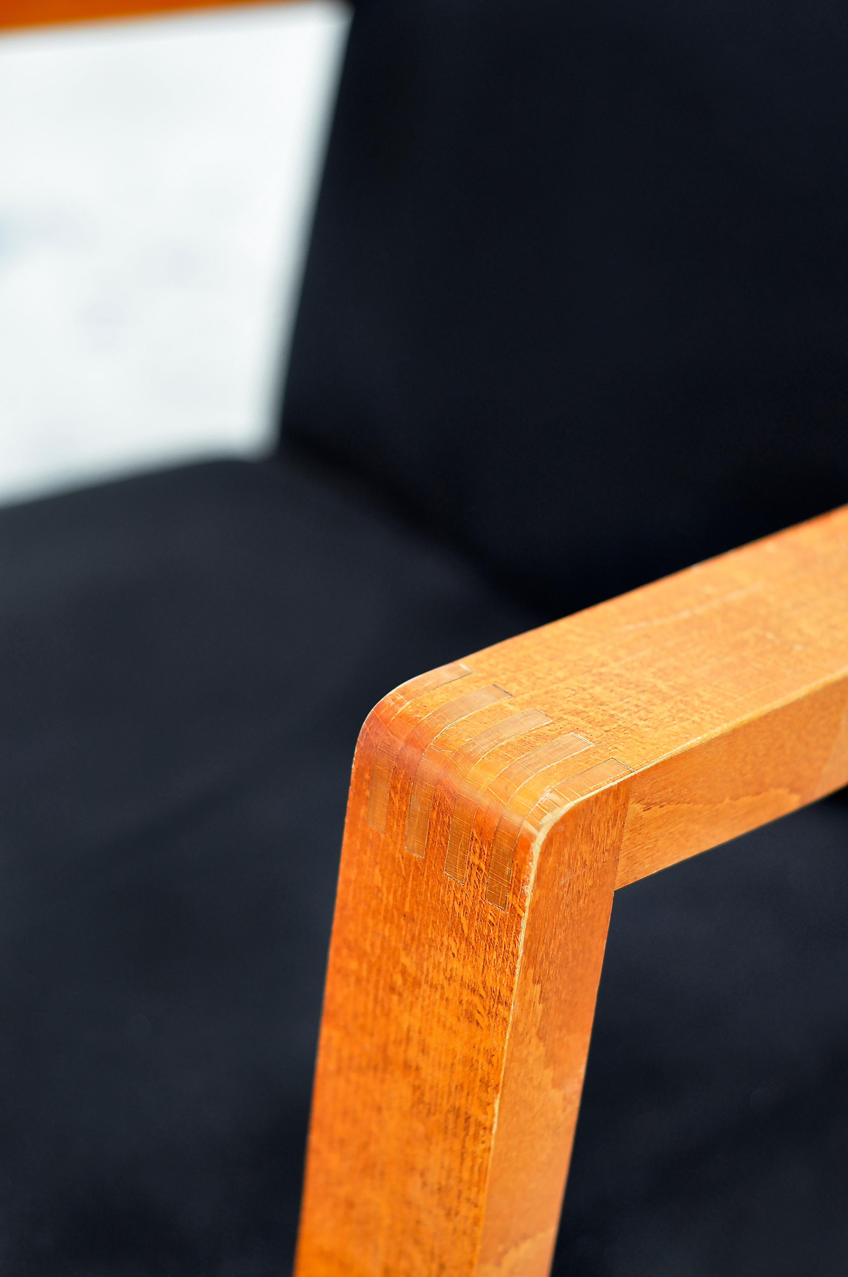 Mid-20th Century 1950s Dutch Modernist Low-Profile Armchair in Black Upholstery For Sale