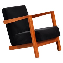 1950s Dutch Modernist Low-Profile Armchair in Black Upholstery