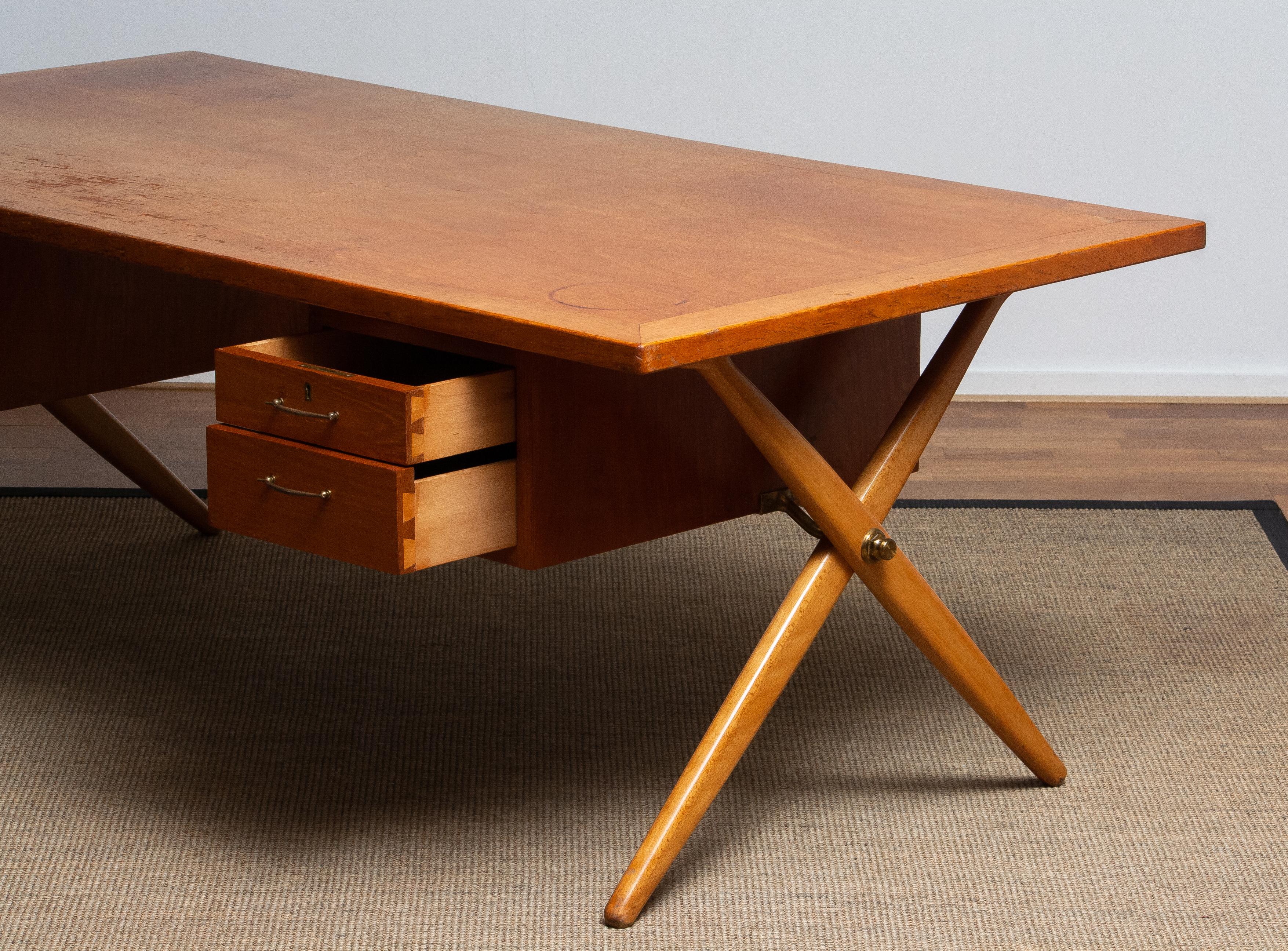 Beech 1950s Dutch Oak Crossed Leg Directors Desk in the Matter of Andreas Tuck