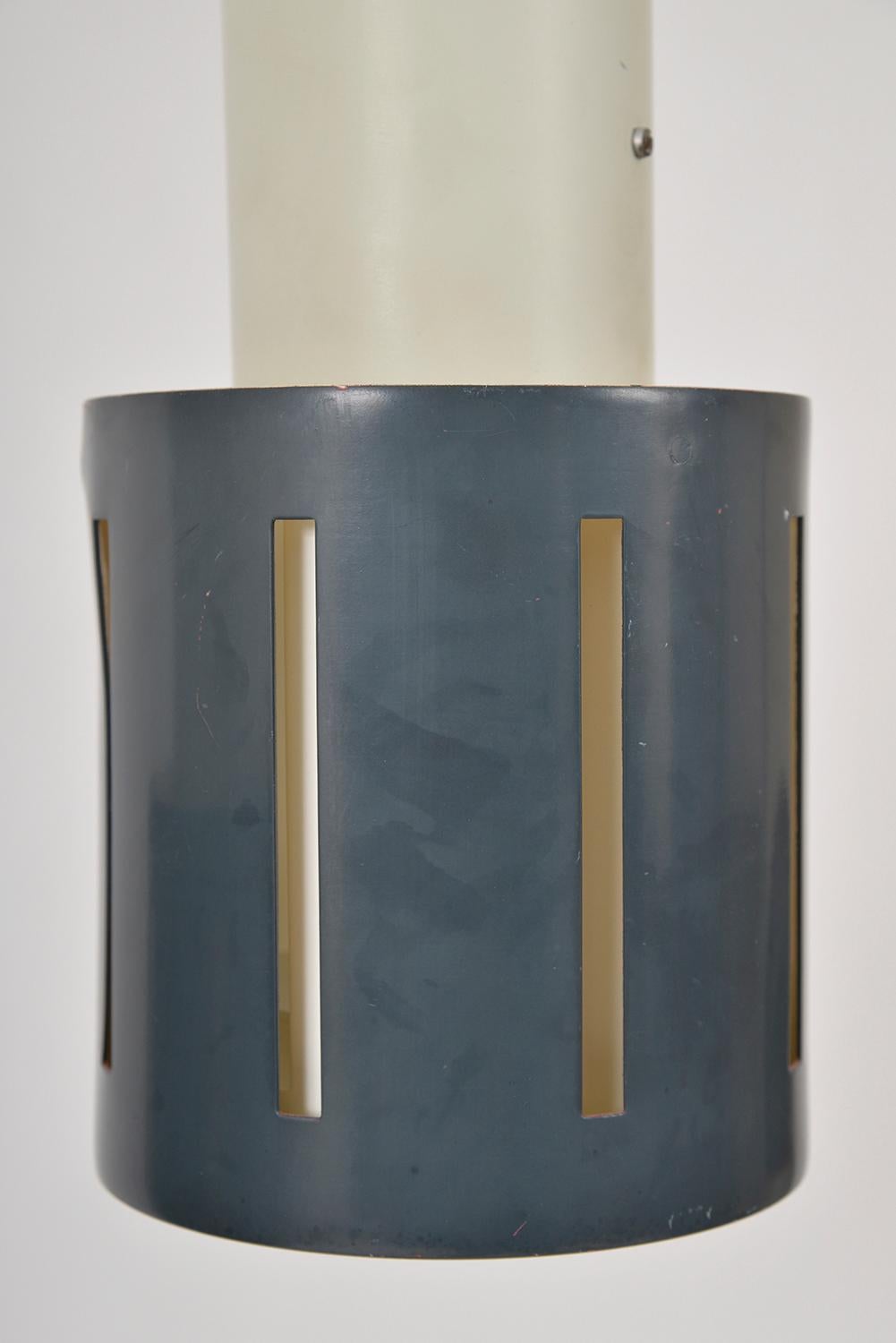 20th Century 1950s Dutch Pair Blue Hand Grenade Pendant Lights Phillips / Alvar Aalto style For Sale