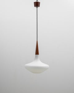 1950s Dutch Philips Wood and Opal Glass Pendant Lamp By Louis Kalff