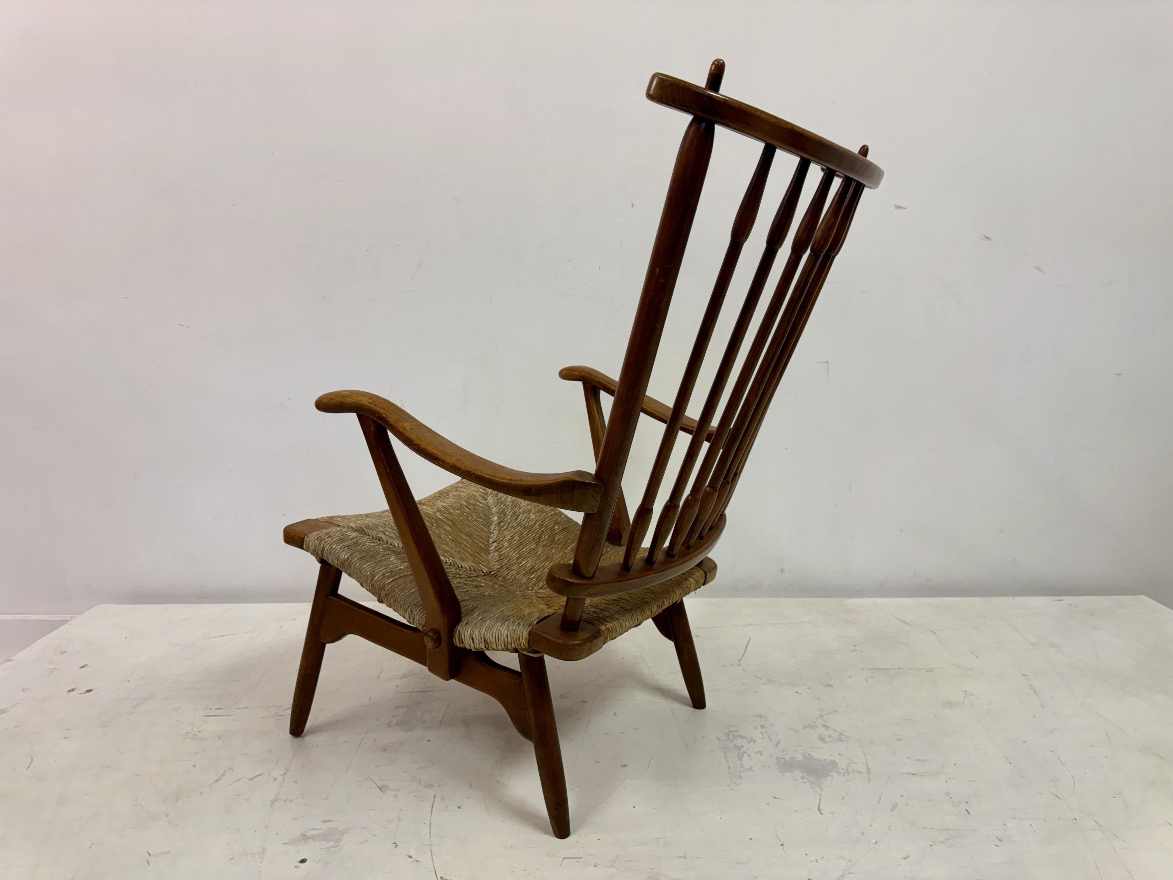 1950s Dutch Stick Back and Rush Seat by De Ster Gelderland For Sale 10