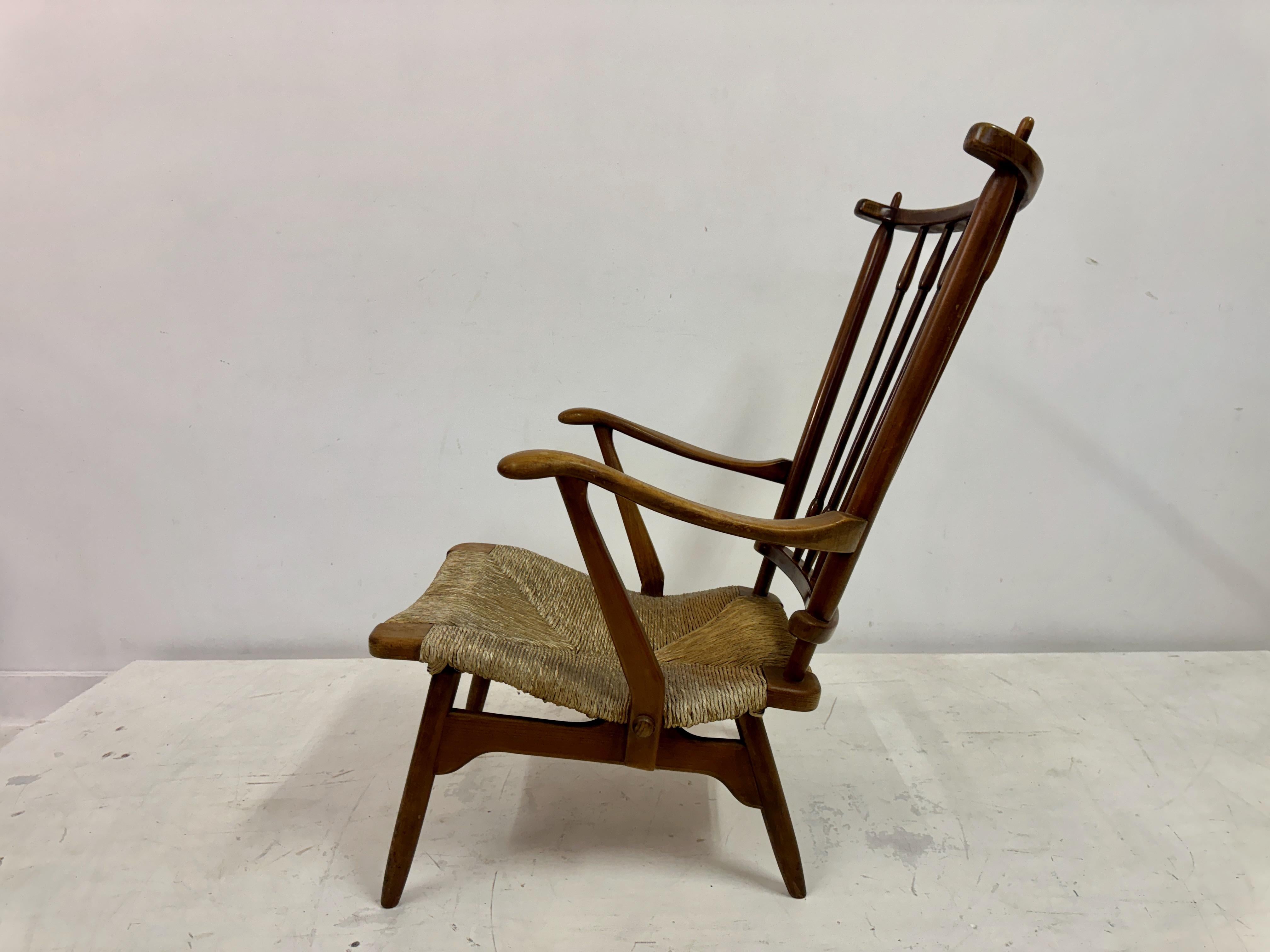 1950s Dutch Stick Back and Rush Seat by De Ster Gelderland For Sale 11