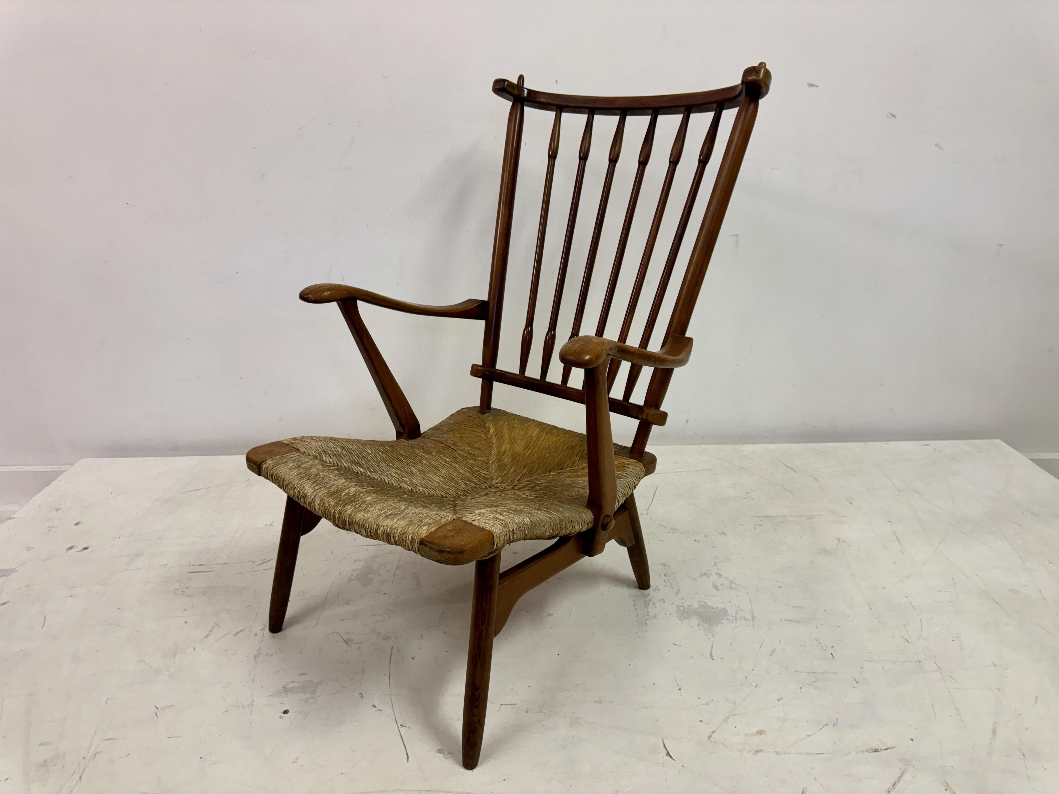 1950s Dutch Stick Back and Rush Seat by De Ster Gelderland For Sale 12
