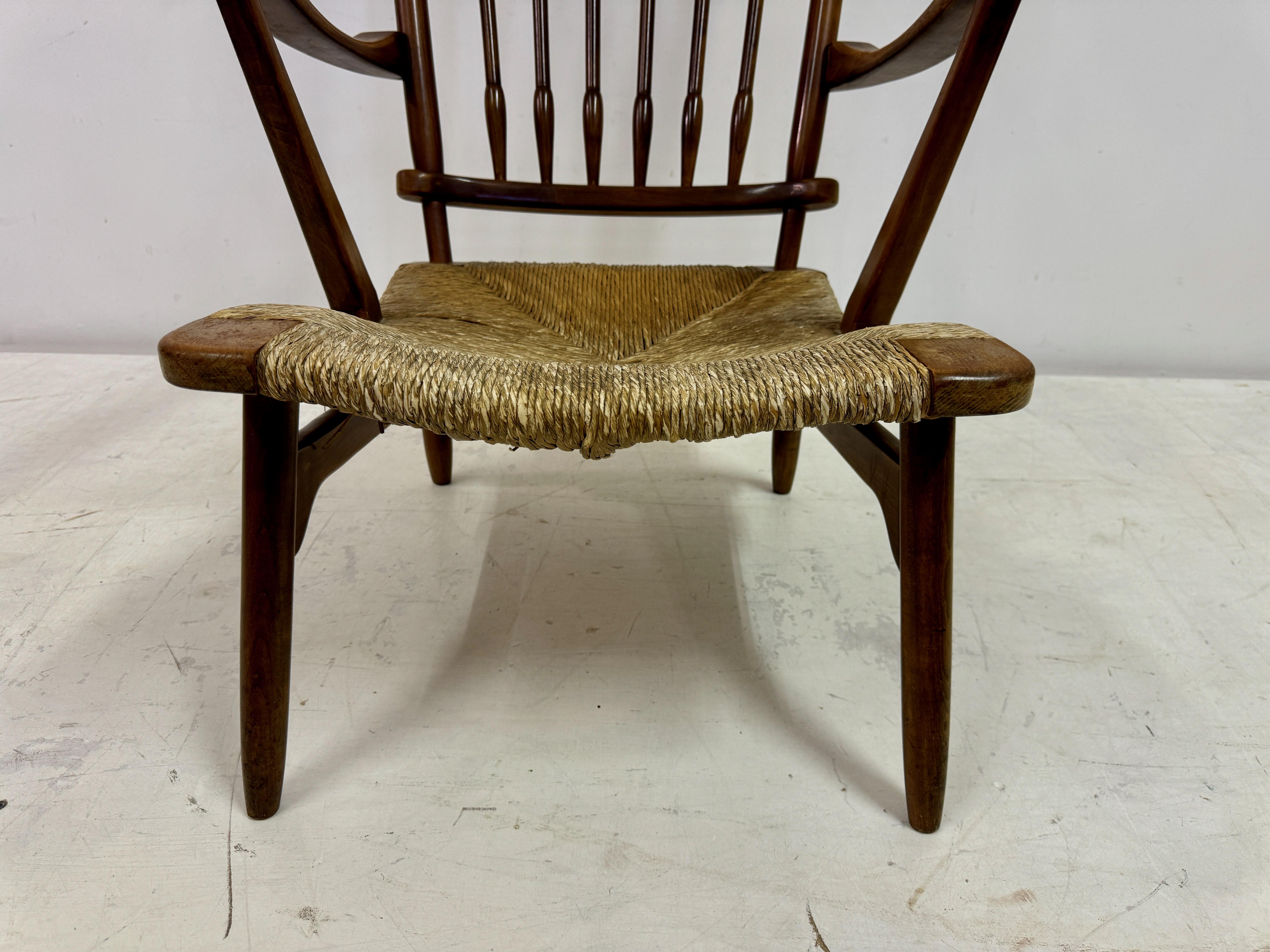 20th Century 1950s Dutch Stick Back and Rush Seat by De Ster Gelderland For Sale