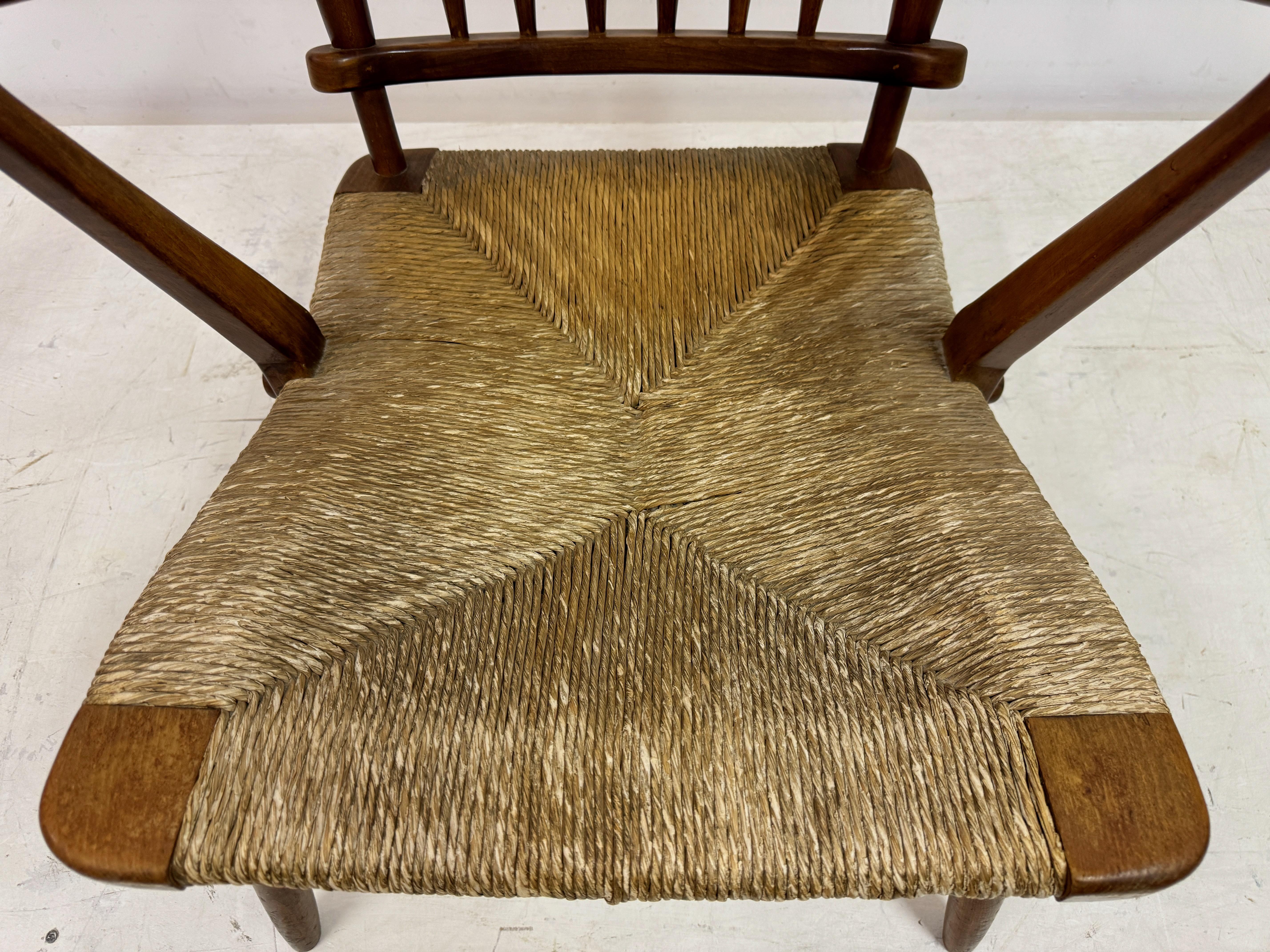 1950s Dutch Stick Back and Rush Seat by De Ster Gelderland For Sale 1